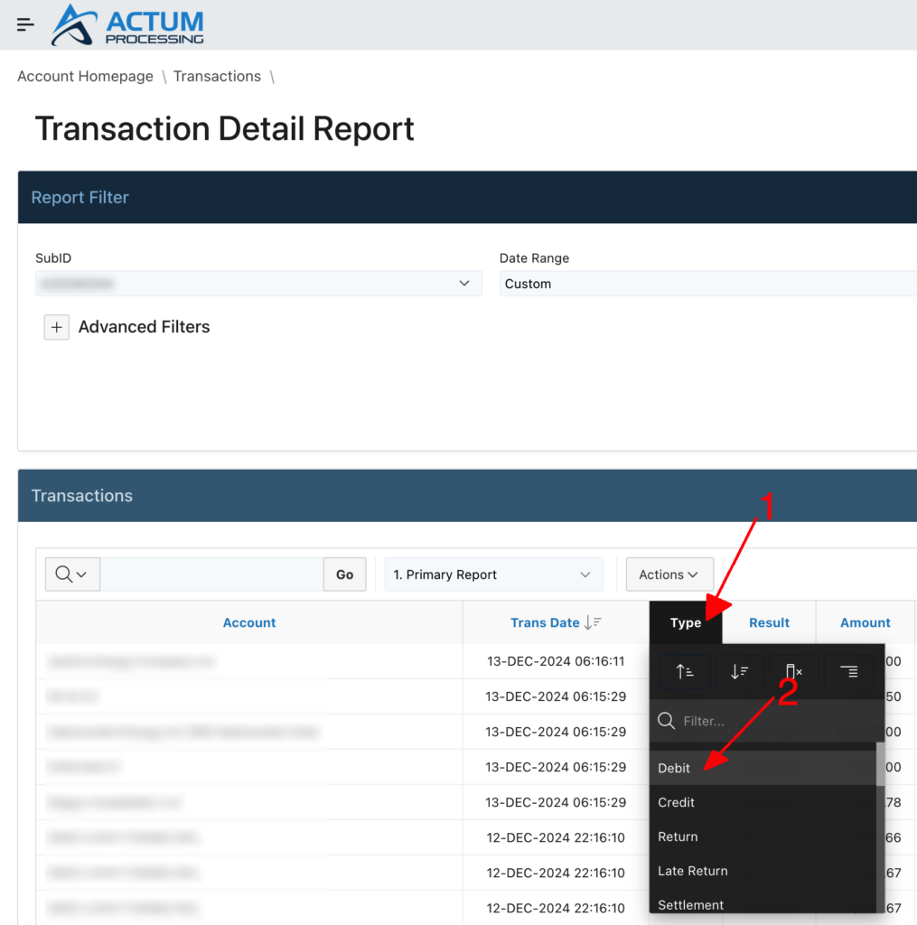 Accessing the Return Report - Actum Processing
